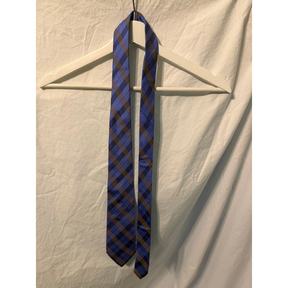 Chaps Mens Blue Brown Plaid Check Pattern Woven Necktie Tie